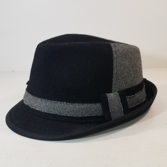 COPY - Mens Fedora Black & Gray Wool Blend Hat - Picture 1 of 9